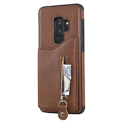 Wewoo Coque Pour Galaxy S9 Plus Etui de protection antichoc couleur solide à double boucle et fermeture à glissière Marron