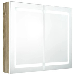 Maison Chic Armoire de salle de bain,Meuble de rangement,Meuble haut à miroir à LED Blanc et chêne -GKD791114