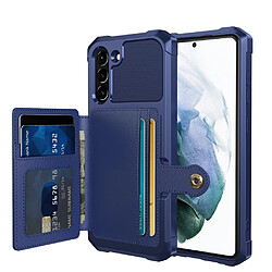 Coque en TPU + PU avec béquille, porte-cartes et feuille magnétique intégrée bleu pour votre Samsung Galaxy S21 FE