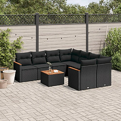 Maison Chic Salon de jardin 9 pcs avec coussins | Ensemble de Table et chaises | Mobilier d'Extérieur noir résine tressée -GKD86166