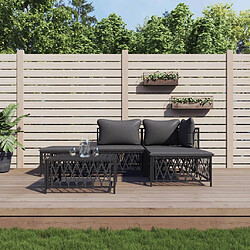 vidaXL Salon de jardin avec coussins 5 pcs anthracite acier