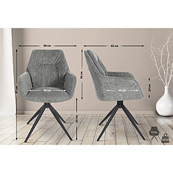 Decoshop26 Chaise de salle à manger pivotant avec accoudoirs x1 en tissu gris et piètement en métal noir 10_0002044 pas cher