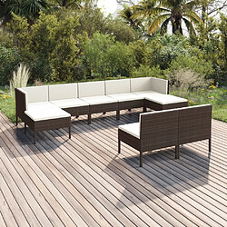 vidaXL Salon de jardin 9 pcs avec coussins résine tressée marron