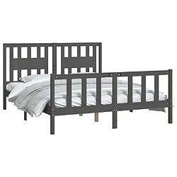 Avis Maison Chic Lit adulte - Cadre de lit et tête de lit,Structure du lit Contemporain pour chambre gris bois de pin massif 150x200 cm -MN72464