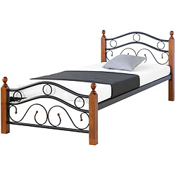 Homestyle4U Lit en métal bois foncé avec matelas sommier