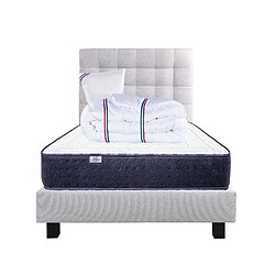 LUXURY LITERIE Ensemble matelas Nuage 90x190 cm + sommier gris ep20cm + oreiller + couette + Tête de Lit