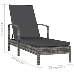 vidaXL Chaise longue avec accoudoirs Résine tressée Gris pas cher