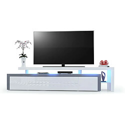 Acheter Mpc Meuble TV Blanc Et Gris Laqué Avec LED 52 X 227 X 35 Cm