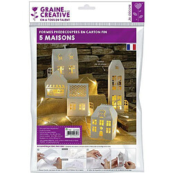 Graines Creatives 5 maisons blanches de décoration à monter soi-même 19 x 5,5 x 4,5 cm