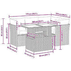 vidaXL Salon de jardin 5 pcs avec coussins gris résine tressée pas cher