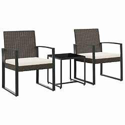 Ensemble salle à manger de jardin 3 pcs avec coussins,Ensemble à dîner d'extérieur marron rotin PP -MN29537