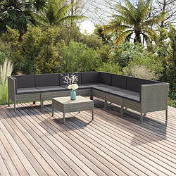 Maison Chic Salon de jardin 8 pcs + coussins - Mobilier/Meubles de jardin - Table et chaises d'extérieur Résine tressée Gris -MN16091