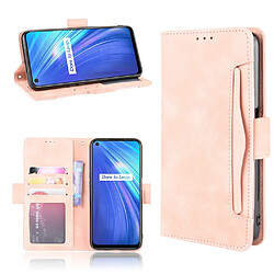 Etui en PU avec support et plusieurs porte-cartes rose pour votre Realme 6