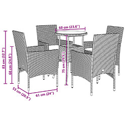 vidaXL Ensemble à manger de jardin et coussins 5 pcs gris rotin verre pas cher