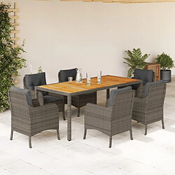 Maison Chic Ensemble à manger d'extérieur 7 pcs avec coussins,Salon de jardin,Mobilier de jardin gris rotin -GKD375970