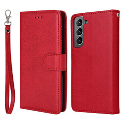 Coque en TPU + PU détachable avec support et sangle rouge pour votre Samsung Galaxy S22 5G