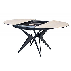 Inside 75 Table de repas ronde extensible RIVIERA plateau céramique beige piétement métal noir