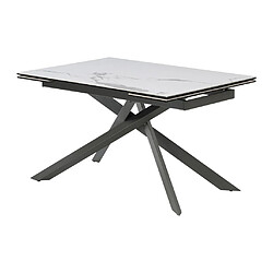 Vente-Unique Table à manger extensible 4 à 8 personnes en céramique, verre trempé et métal - Effet marbre blanc et anthracite - COREMA de Maison Céphy pas cher