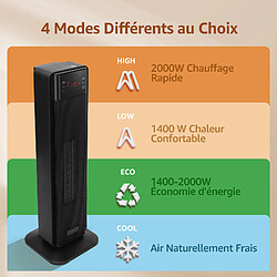 Aigostar Chauffage Electrique sur pied, Chauffage Céramique PTC 2000W, 4 Niveaux de Chauffage,Oscillation 70°, Portable,Écran Numérique et Télécommande, Noir -Sunniva pas cher