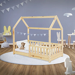 Acheter ML-Design Lit d'enfant nature en bois avec barrière cadre de sommier à lattes 140x70cm