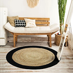 Thedecofactory FUNNY JUTE - Tapis rond en jute et coton bande noire diam.120 pas cher