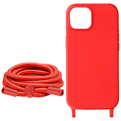 Avizar Coque Cordon pour iPhone 15 Lanière Tour du Cou 80cm série Corda Rouge