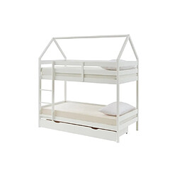 Avis Vente-Unique Lits superposés cabane 2 x 90 x 190 cm - 2 tiroirs - Pin - Blanc - CHORI