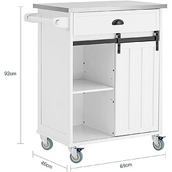 Avis SoBuy FKW121-W Desserte de Cuisine à roulettes, Chariot de Service Cuisine, Placard de Cuisine avec Tiroir, Porte de Grange Coulissante, Porte-Serviettes, Porte-Bouteilles, 69x46x92 cm