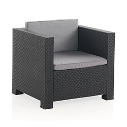 Pegane Salon de Jardin de 4 places en résine tressée anthracite (2 fauteuils + 2 poufs + table basse)