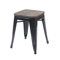 Decoshop26 Tabouret bas avec assise en bois design industriel empilable en métal noir 04_0005325