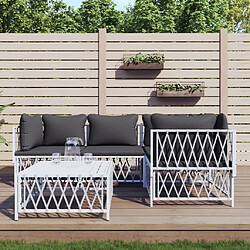 Maison Chic Salon de jardin 5 pcs avec coussins - Table et chaises d'extérieur - Mobilier/Meubles de jardin Moderne blanc acier -MN48247