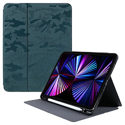 Etui en PU X-LEVEL fonction réveil/sommeil automatique, motif camouflage avec support et porte-crayon vert pour votre iPad Pro 11-pouces (2021)/(2020)/(2018)/Air (2020)