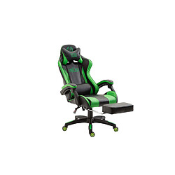 Decoshop26 Fauteuil de bureau repose-pieds télescopique design sportif gamer en PVC noir / vert et plastique 10_0002508