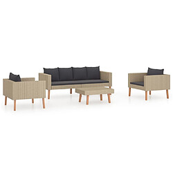 Maison Chic Salon de jardin 4 pcs + coussins - Mobilier/Meubles de jardin - Table et chaises d'extérieur Résine tressée Beige -MN73688