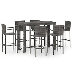 Maison Chic Jeu de bar de jardin 7 pcs avec accoudoirs,Mobilier d'extérieur Résine tressée Gris -GKD628665