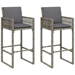 vidaXL Tabourets de bar jardin coussins lot de 2 gris résine tressée