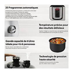 Avis TEFAL CY505E10 Fast+Delicious Multicuiseur, 25 programmes, Cuisson pression, Technologie de pression securisee, Jusqua 6 personn