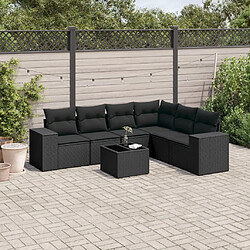 vidaXL Salon de jardin 7 pcs avec coussins noir résine tressée