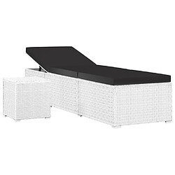 Maison Chic Chaise longue | Transat Bain de soleil et table à thé Résine tressée Blanc -GKD58089