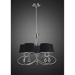 Luminaire Center Suspension Mara 5 Ampoules E14, chrome poli avec Abat jour noirs