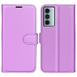 Etui en PU texture litchi, fermeture aimantée avec support violet pour votre Motorola Moto G200 5G