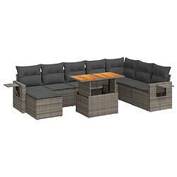 vidaXL Salon de jardin 9 pcs avec coussins gris résine tressée