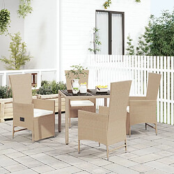 vidaXL Ensemble à manger de jardin avec coussins 5pcs Beige poly rotin