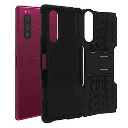 Avizar Coque Sony Xperia 5 Rigide Silicone Antichoc Béquille Support Noir