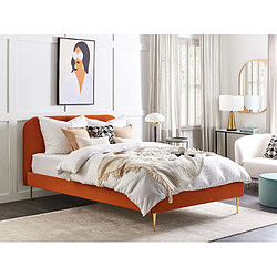 Beliani Lit double en velours orange 160 x 200 cm FLAYAT