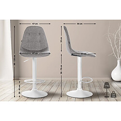 Decoshop26 Tabouret de bar x1 avec repose-pieds hauteur réglable pivotant assise en tissu gris cadre métallique blanc 10_0004852