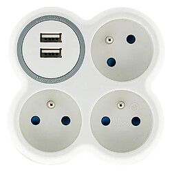 Multiprise 3 prises - Triplite - 3x16A - 2 ports USB - Blanc/Gris - Zenitech