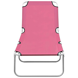 Helloshop26 Transat chaise longue bain de soleil lit de jardin terrasse meuble d'extérieur pliable acier et tissu rose 02_0012802