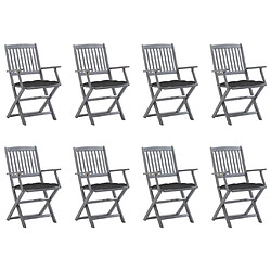 vidaXL Chaises pliables d'extérieur lot de 8 et coussins Bois d'acacia