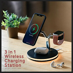 Chrono Station de charge sans fil 3 en 1, compatible avec MagSafe | Station d'accueil sans fil pour iPhone 12 | Charge rapide 15W | Apple Watch, Airpods | Lumière de charge LED intelligente,(noir)